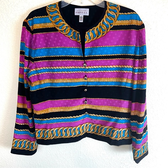 Adrianna Papell Vintage 100% Silk Baroque Print Jacket Sz 14 - Picture 12 of 13